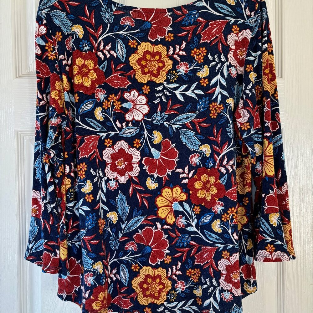 Ruby Rd. Fall Floral Shirt 3/4 Sleeve - Picture 2 of 12